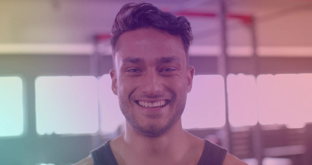 Smiling Fitness Enthusiast in Gym Setting, Embracing Active Lifestyle