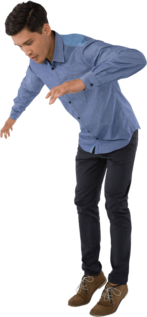 Young Man Balancing Mid-motion on Transparent Background