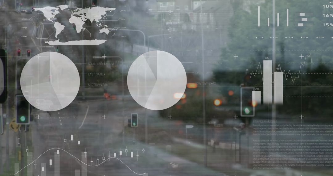 Data Analytics Overlay on Busy City Traffic Scene