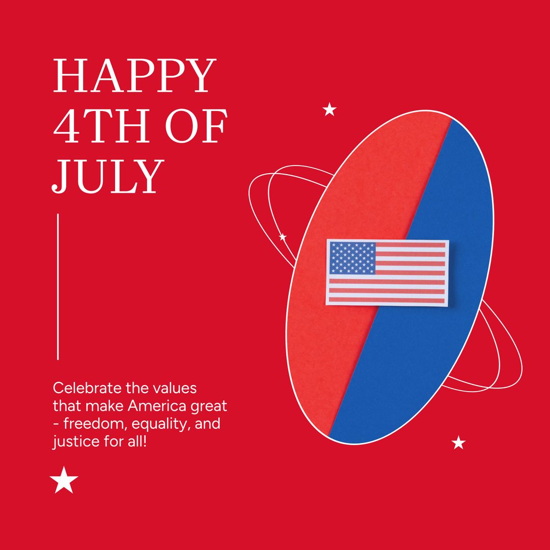 4th of July Celebration with American Flag on Red Background