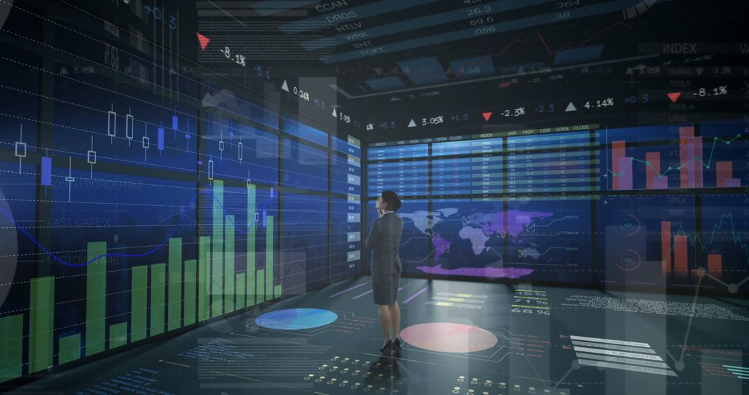 Businesswoman Analyzing Financial Data and Statistics in Modern Office