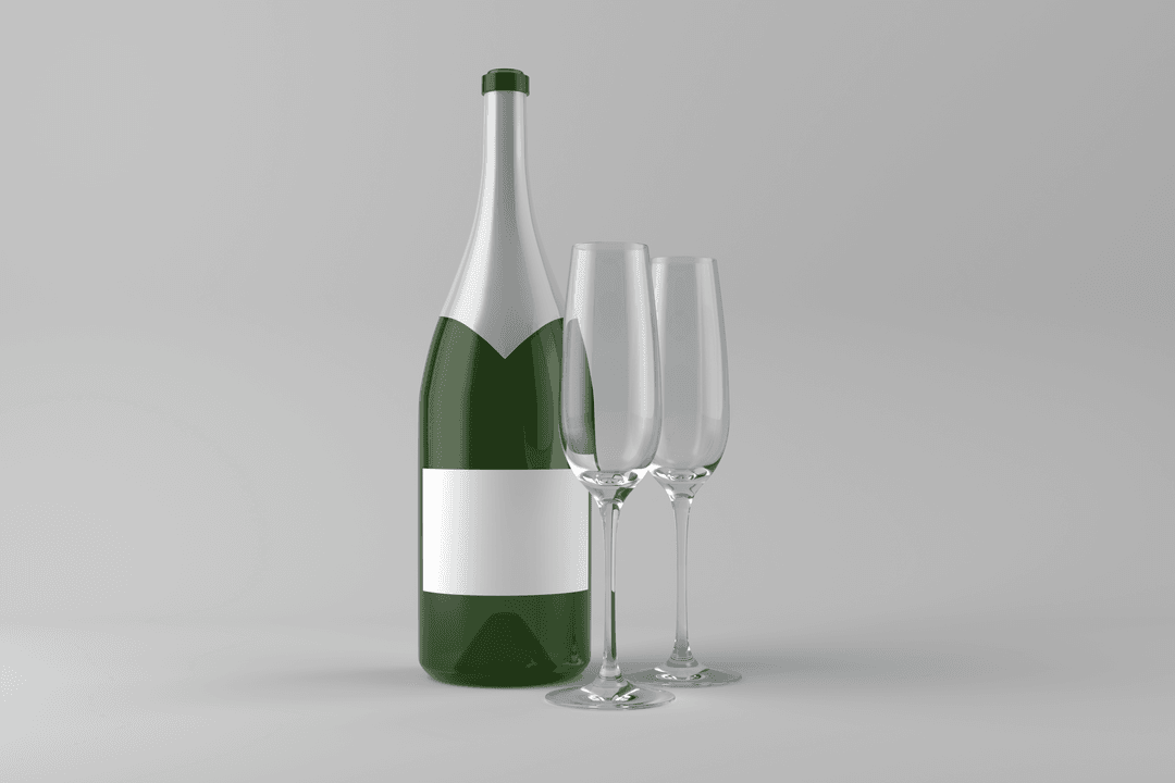 Champagne Bottle with Glasses on Transparent Background