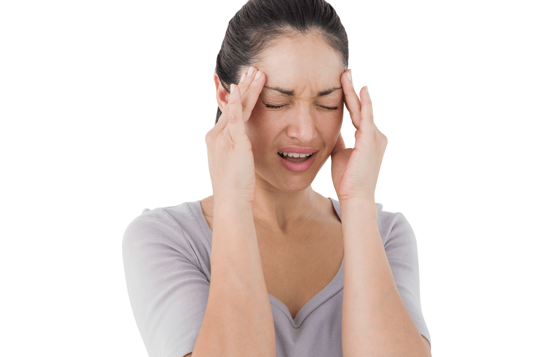 Transparent Background Woman Experiencing Headache Distress