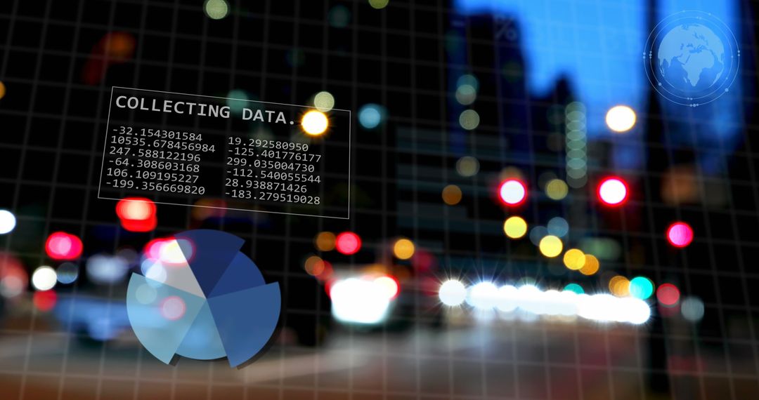 Futuristic Data Processing with Blurred Urban Background