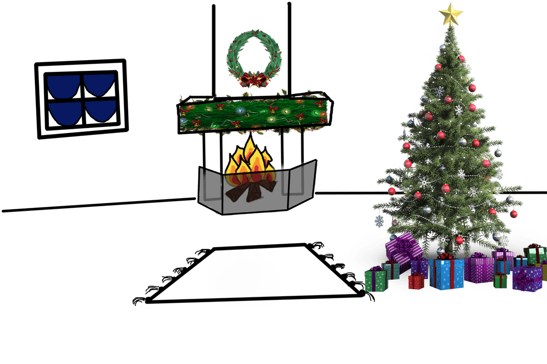 Festive Transparent Christmas Tree with Gifts and Fire