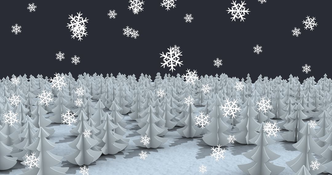 Winter Landscape With Snowflakes and Stylized Trees