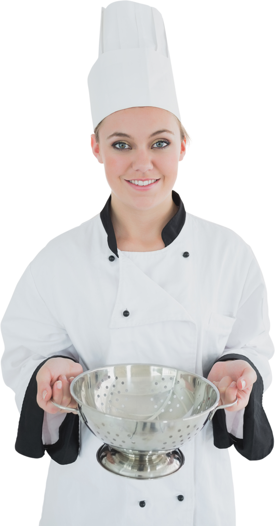 Transparent Portrait of Smiling Female Chef Holding Colander - Download Free Stock Images Pikwizard.com