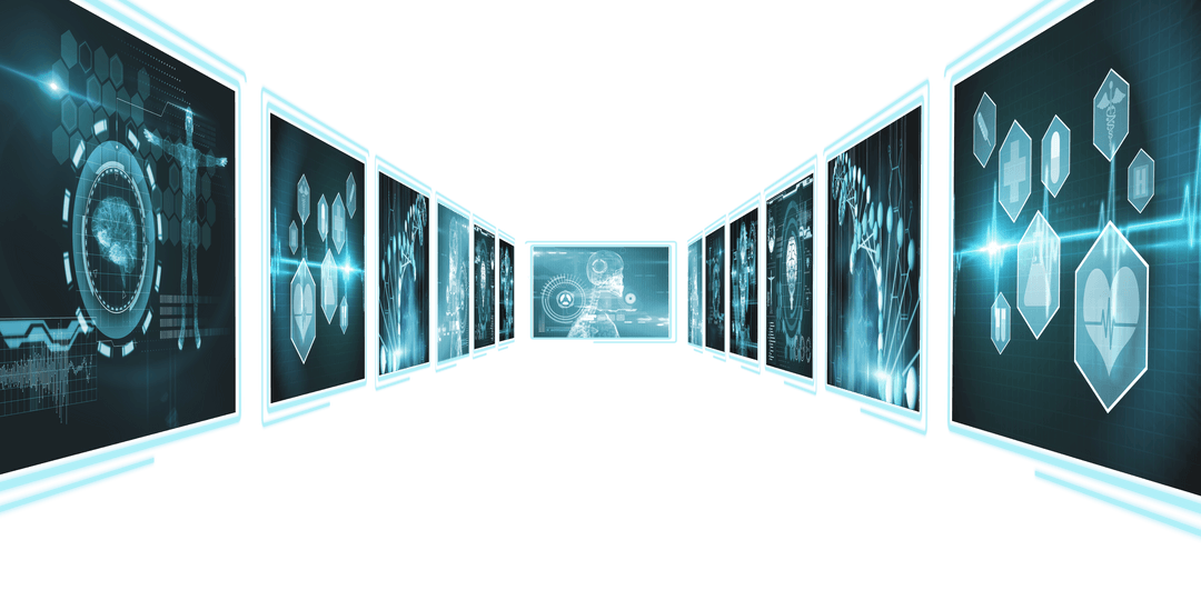 Futuristic Digital Display Network on Transparent Background