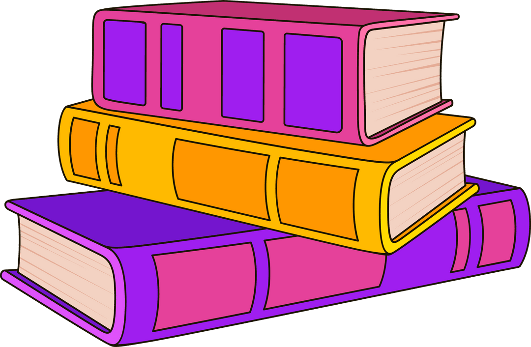 Colorful Cartoon Stack of Books on Transparent Background