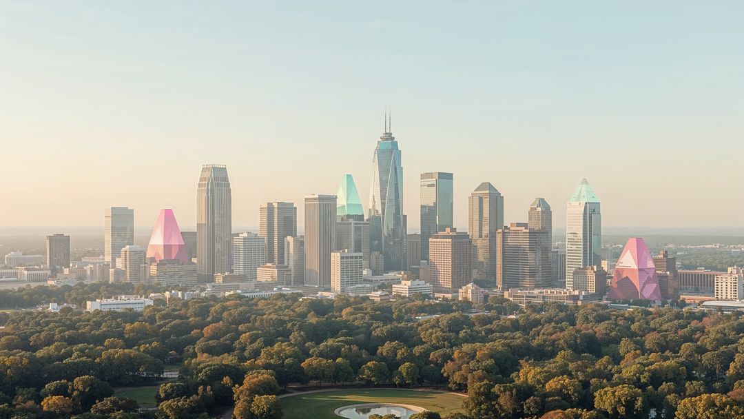 Ai-generated charlotte urban skyline with lush park and trees