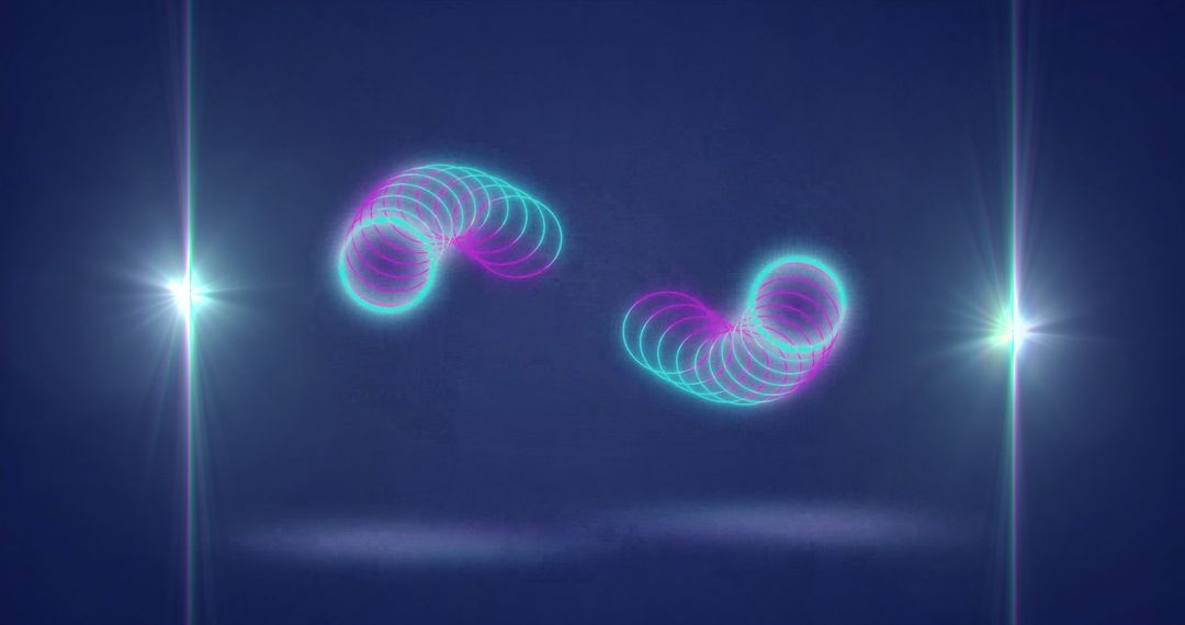 Glowing Neon Circles with Lens Flare Effect in Digital Space