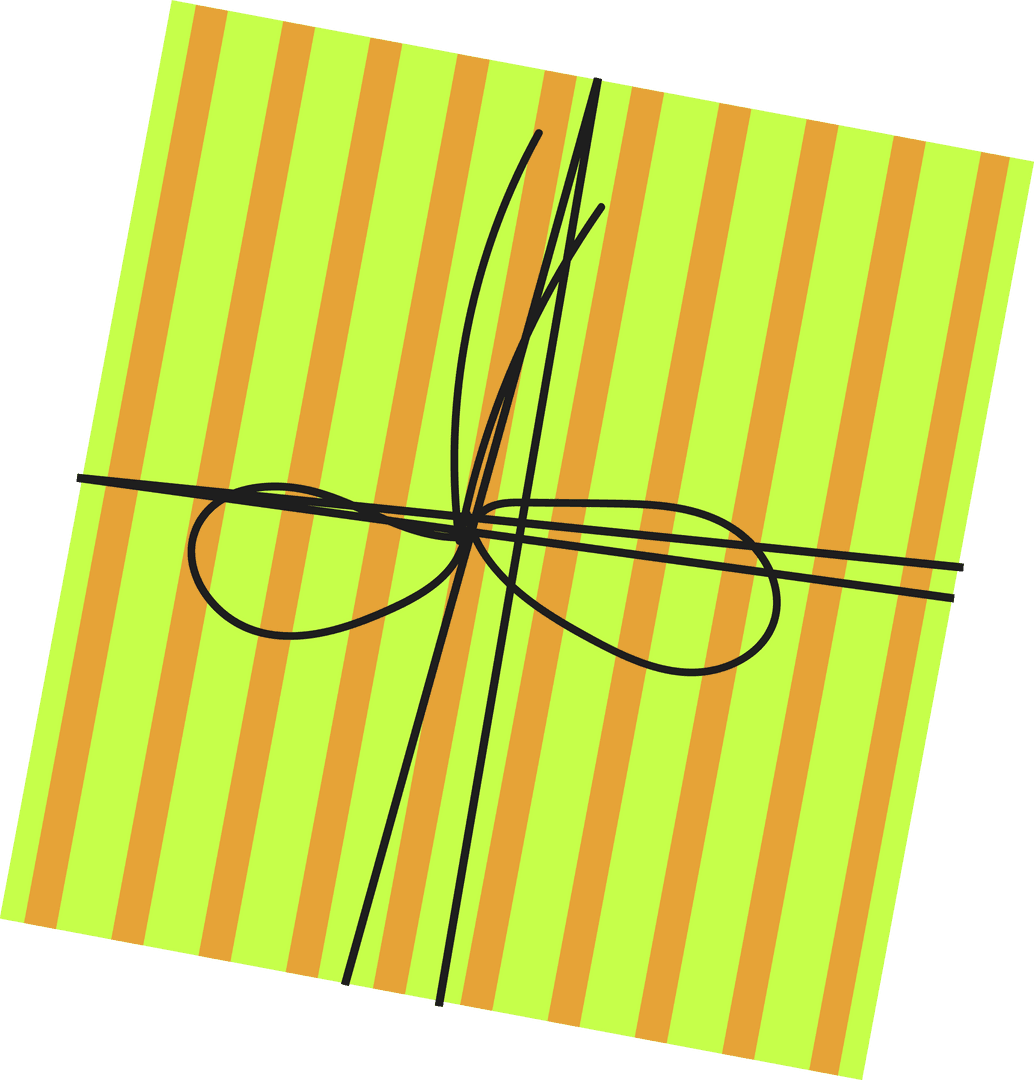 Vibrant Gift Box with Lime-Orange Stripes and Black Bow, Transparent Background