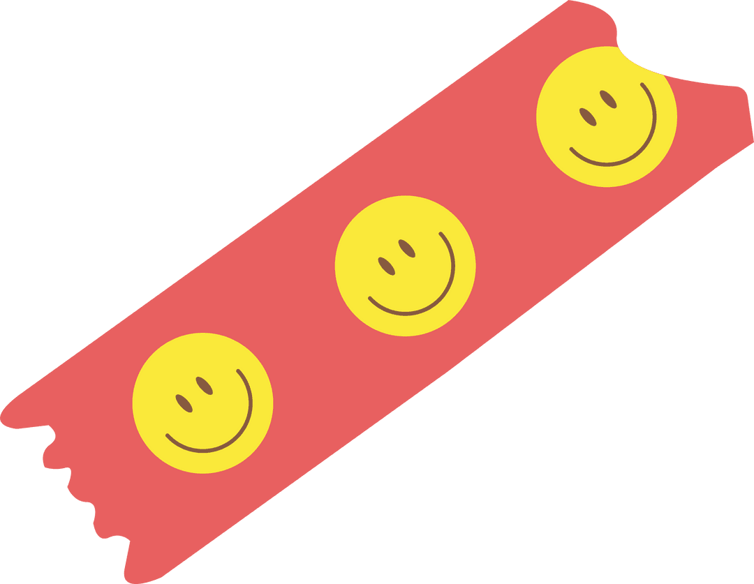 Coral Ribbon with Yellow Smileys on Transparent Background