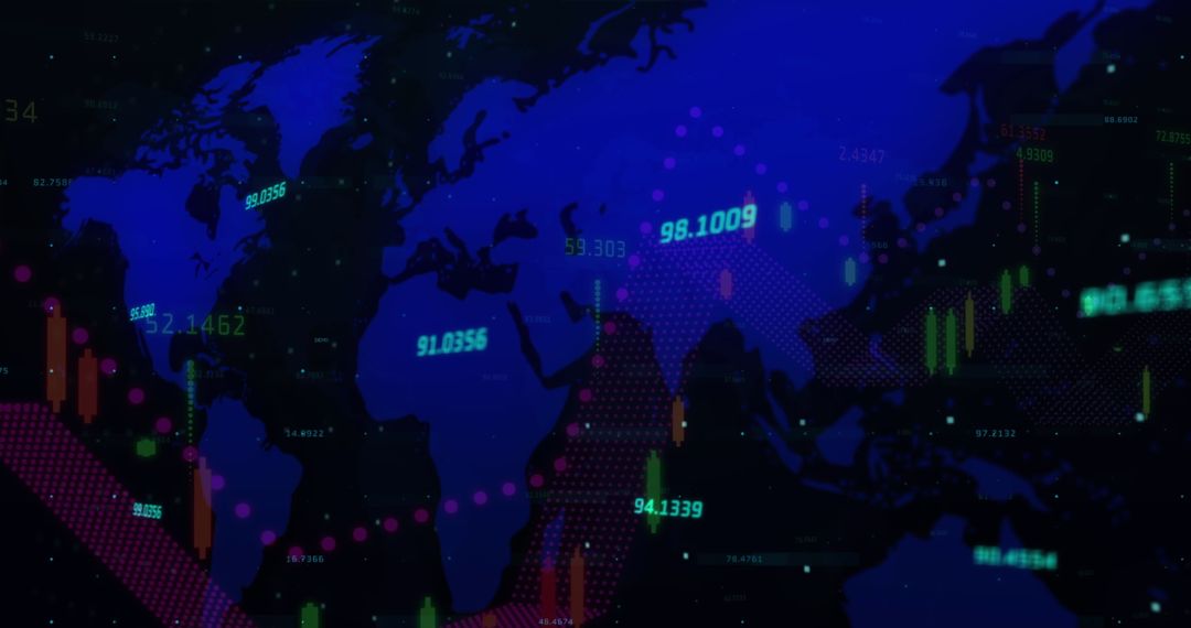 Global Financial Data Visualization on World Map Background