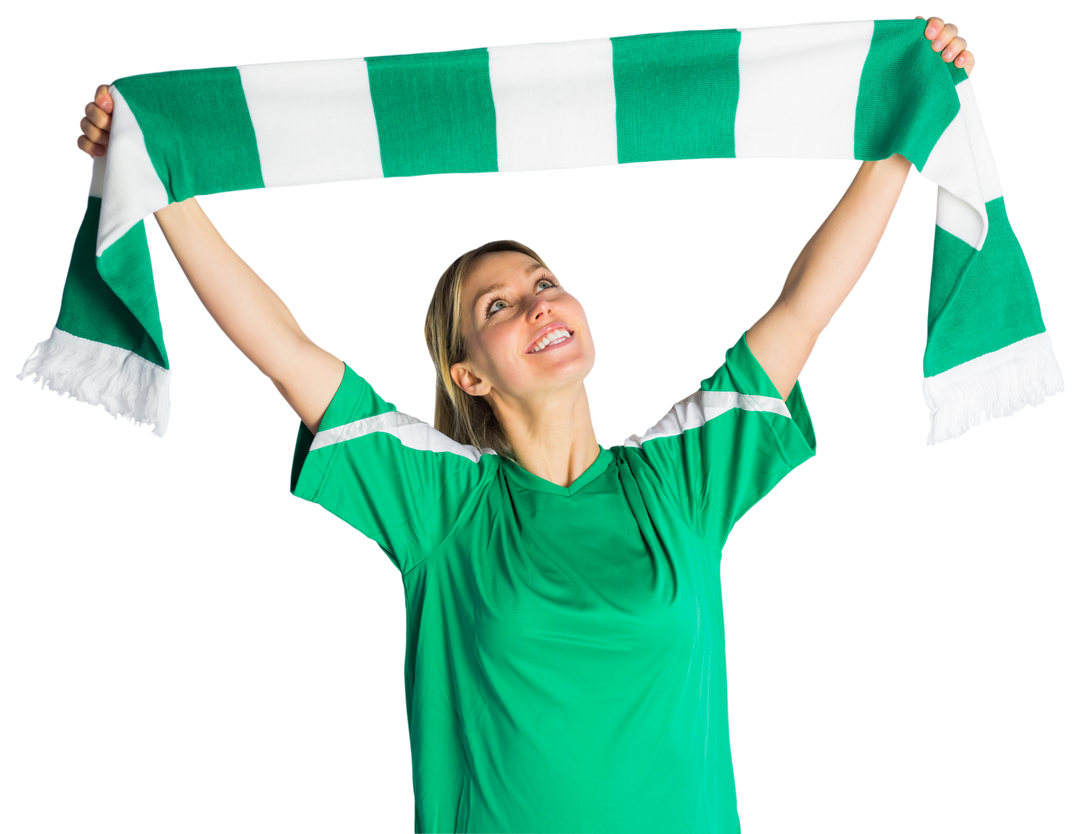 Cheering Transparent Football Fan Waving Striped Green Scarf - Download Free Stock Images Pikwizard.com