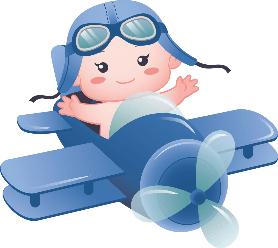 Adorable Baby Pilot in Blue Airplane Vector on Transparent Background