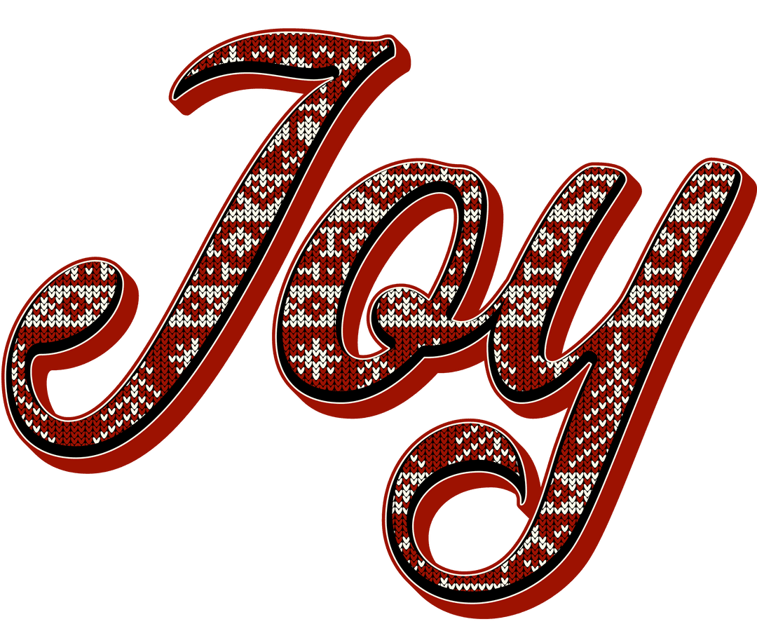 Festive 'Joy' Text with Knit Pattern and Transparent Background