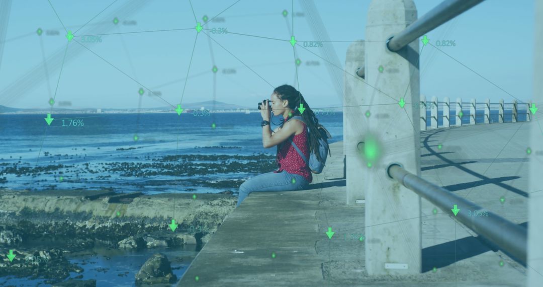 Network Connections Around Photographer by Ocean