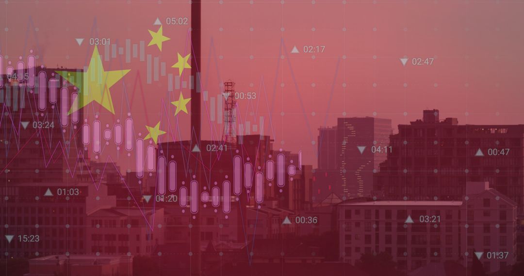 Chinese Economy Concept with Digital Data Overlays on Cityscape