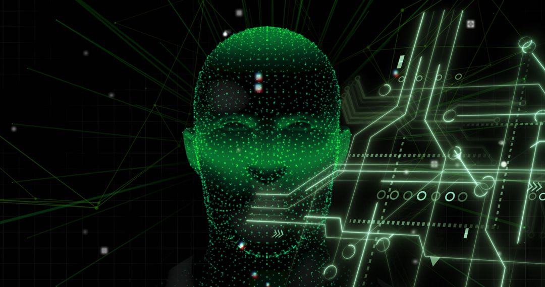 Cybernetic Face Analysis Glowing Futuristic Tech Interface