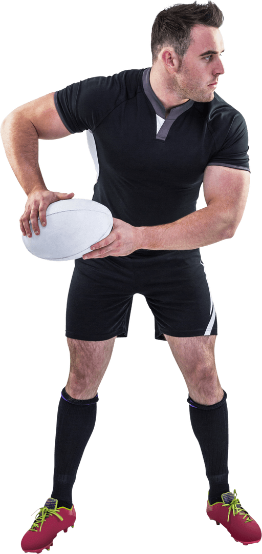 Rugby Player Throwing Ball Transparent Background Action Pose