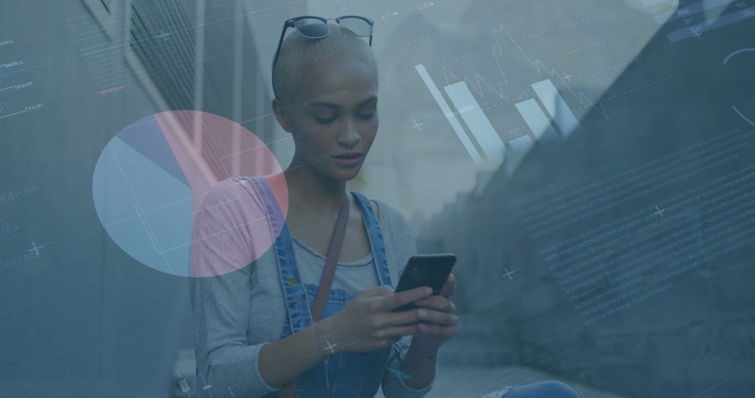 Tech-Savvy Young Woman Navigating Financial Data Real-Time