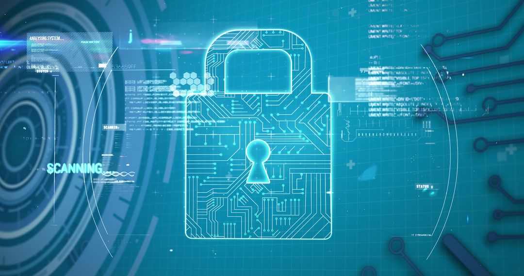 Digital Padlock with Circuitry Symbolizing Cybersecurity Concept