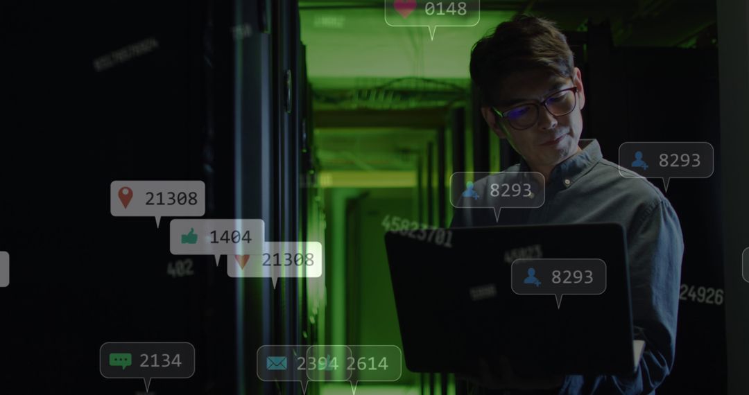 Server Technician Monitoring Data Analytics in Data Center