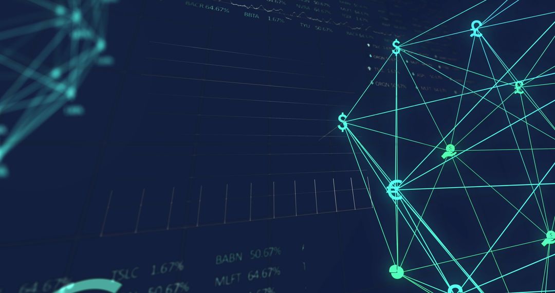 Digital Networking Icons with Global Financial Data Overlay