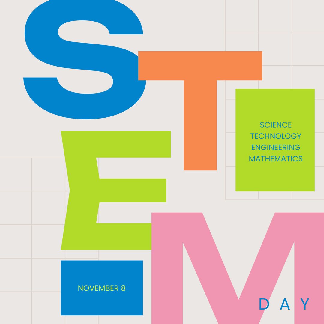 Colorful STEM Day Celebration Graphic with Key Themes