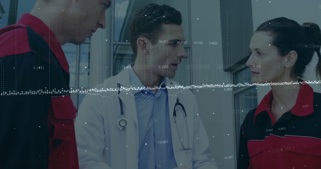 Healthcare Professional Sharing Data with EMTs in a Clinical Scene