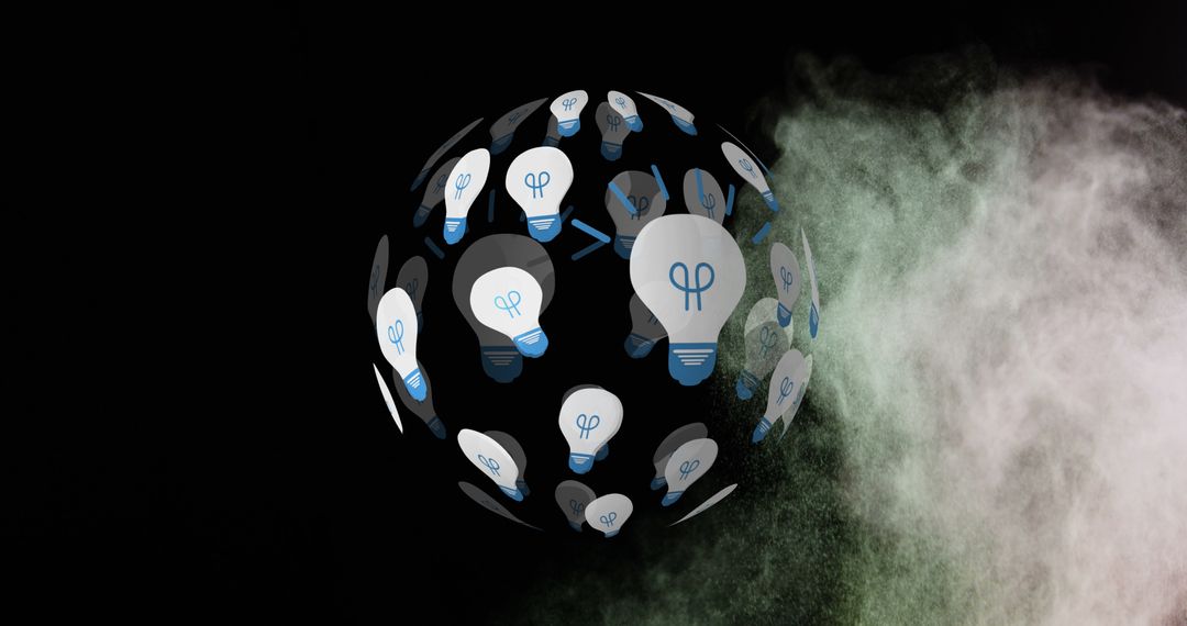 Floating Lightbulbs Sphere in Mist and Darkness