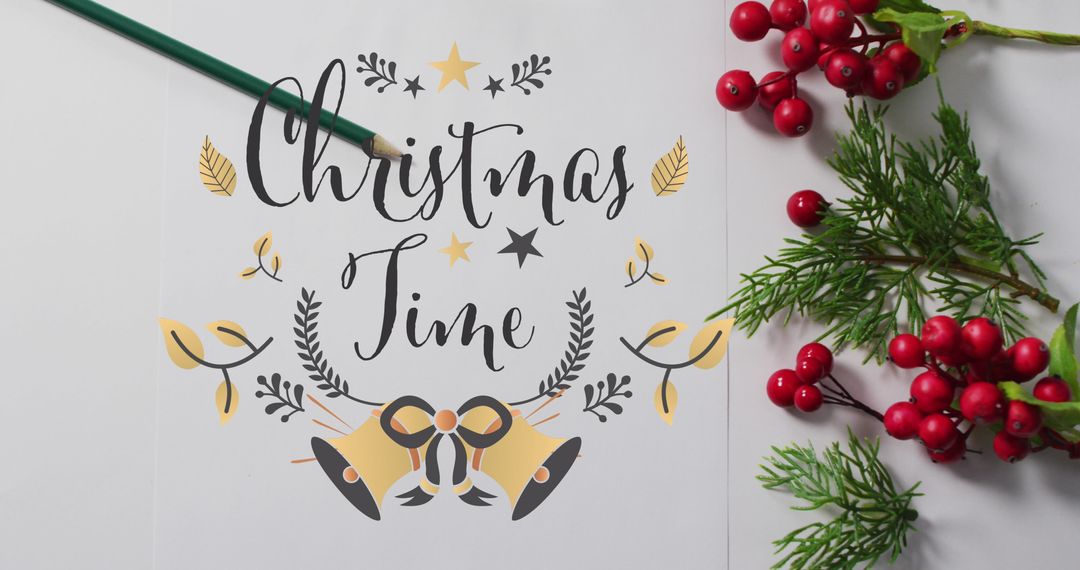 Festive Christmas Time with Calligraphy and Decorations