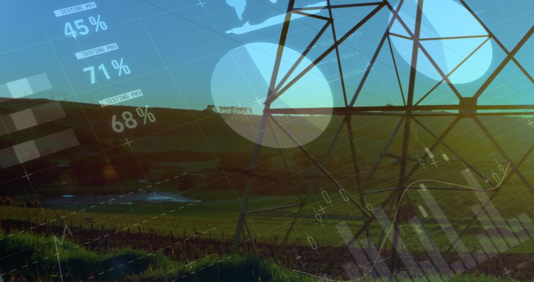 Digital Data Overlay on Electricity Pylon in Scenic Landscape