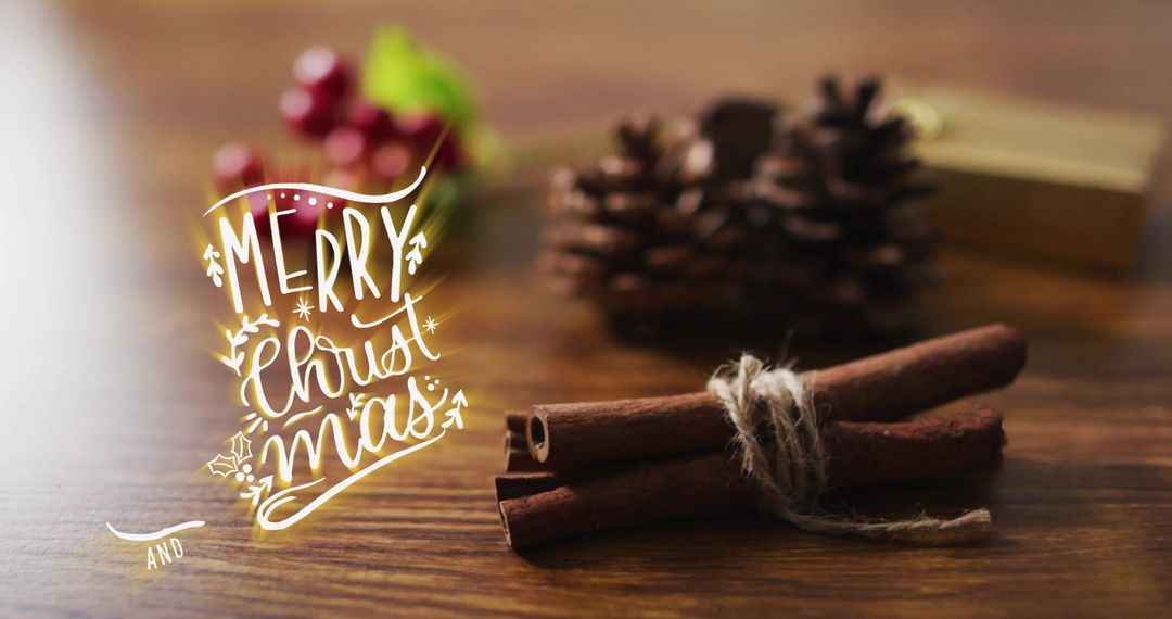 Festive Merry Christmas Message with Pine Cones