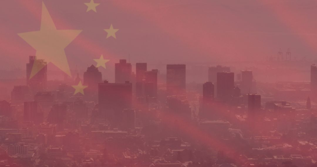 Chinese Flag Over Modern Cityscape Symbolizes Growth and Development