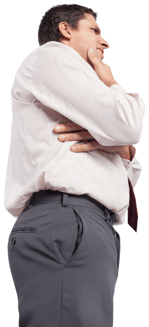 Thoughtful Businessman Transparent Profile on White Background