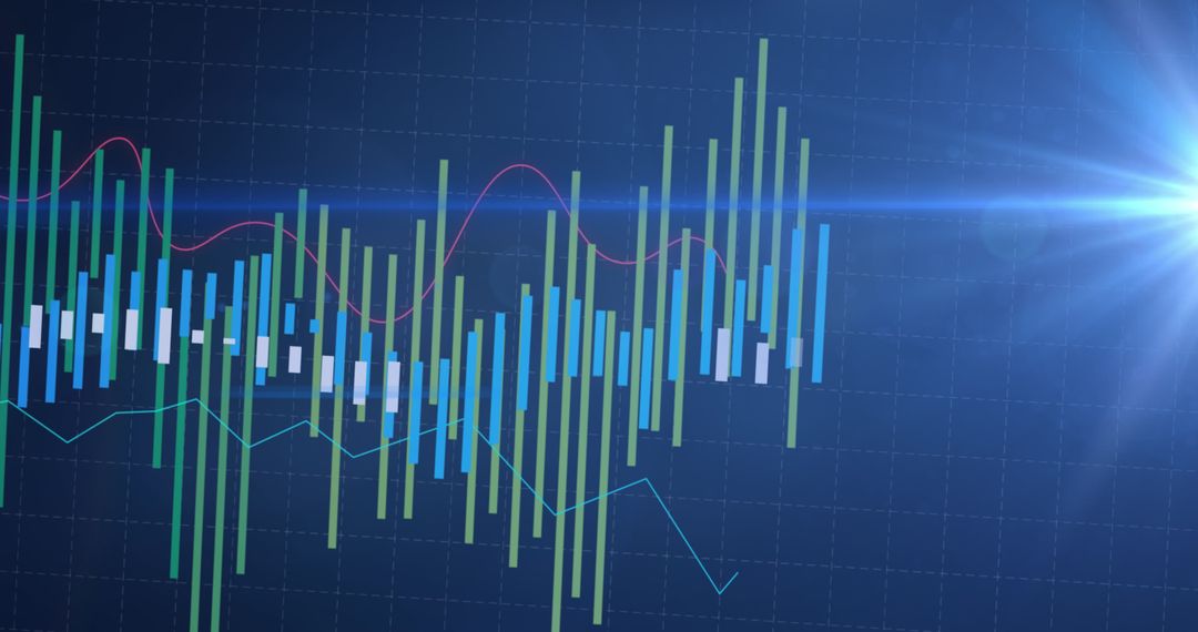 Digital Data Graphs with Blue Background and Light Flare