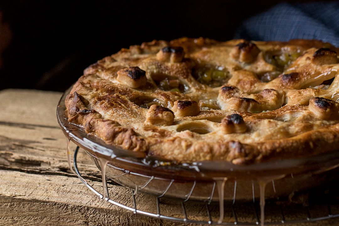 Close-Up View of Freshly Baked Pie on Wooden Table