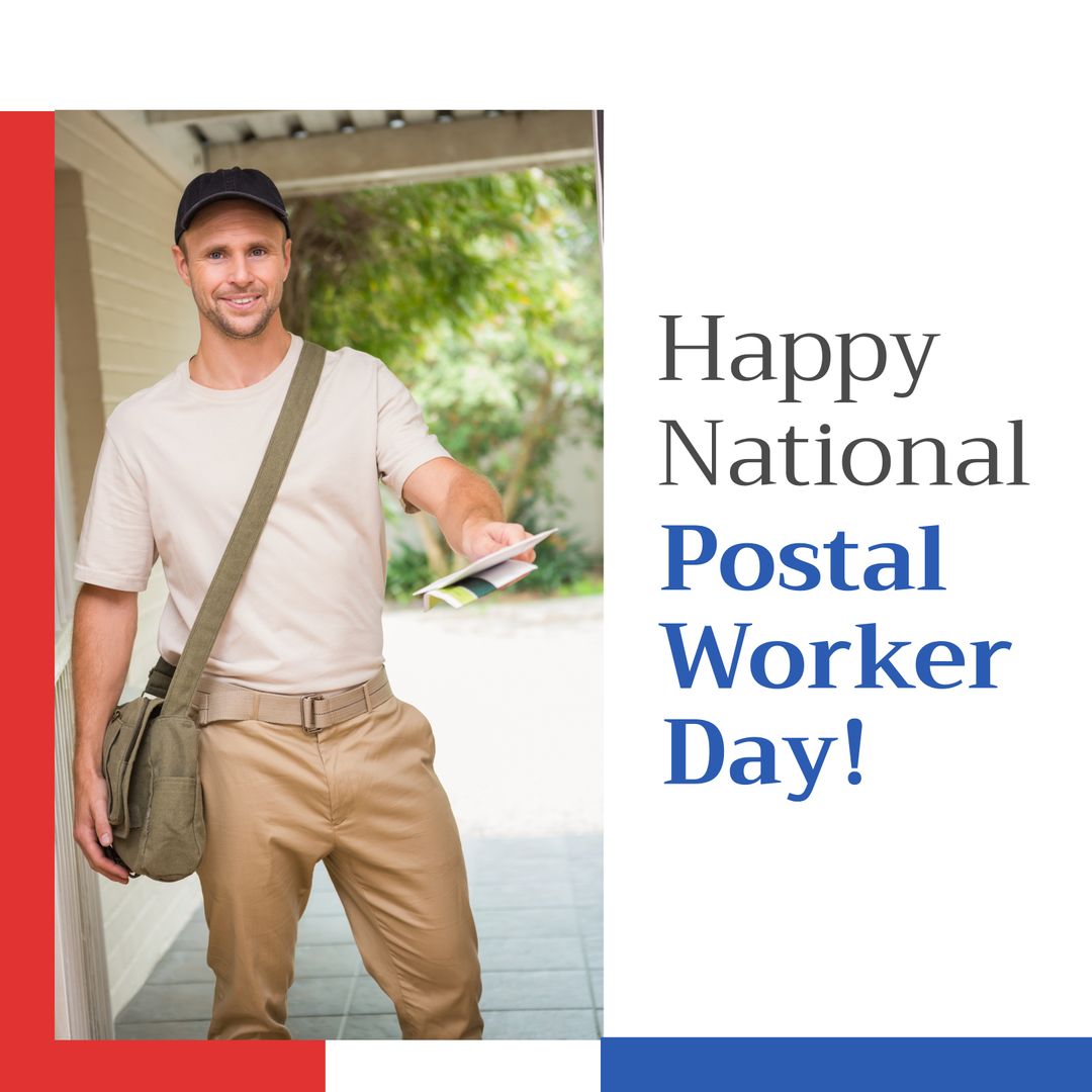 Smiling Postal Worker Delivering Mail on National Postal Worker Day