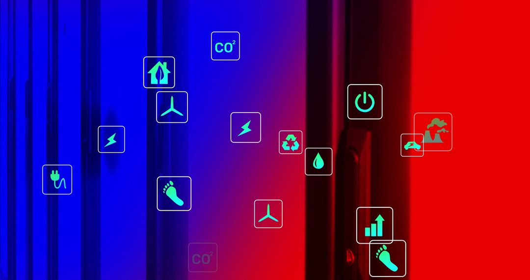 Digital Eco Icons Overlapping Computer Server Background