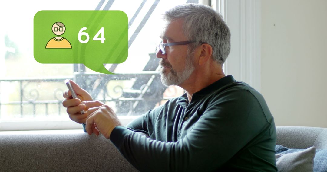 Senior Man on Couch Engaging with Social Media