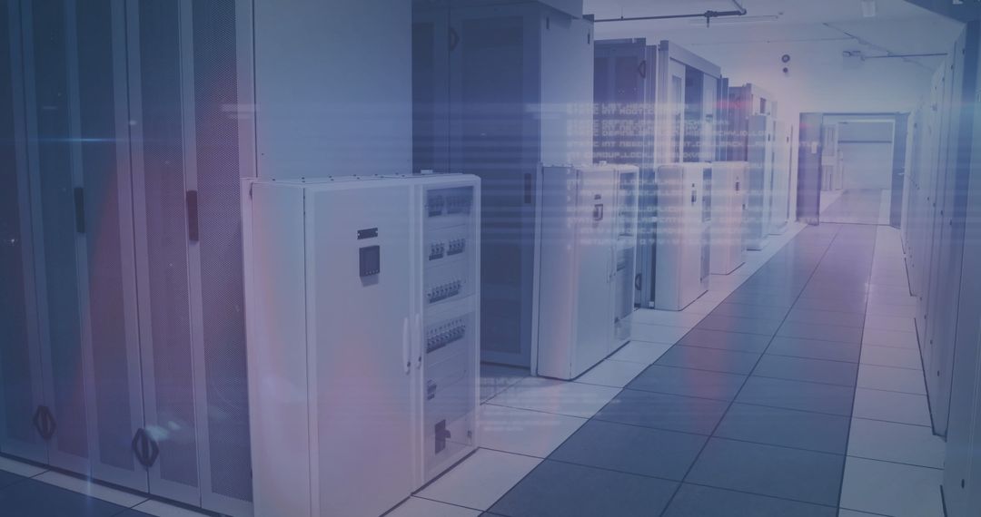 Modern Data Center with White Server Cabinets