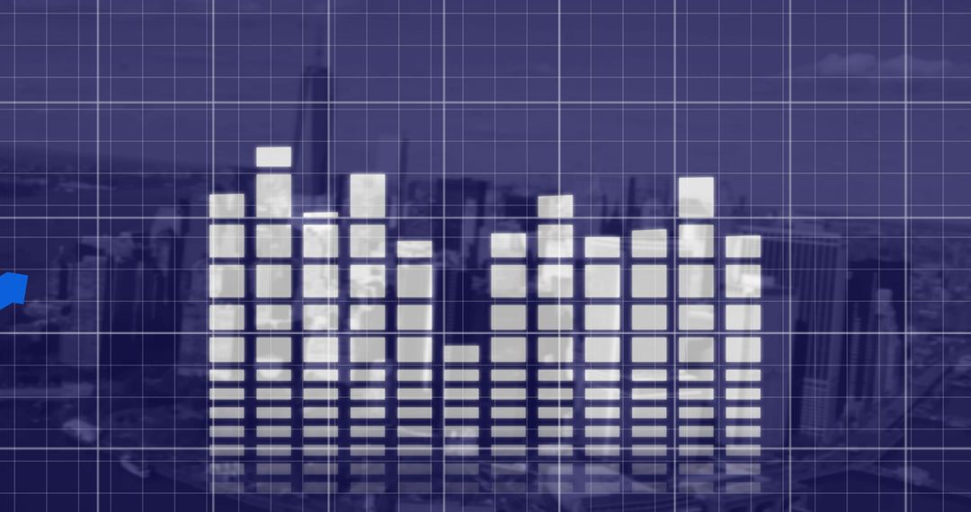 Digital Music Equalizer with Blue Financial Graph Overlay