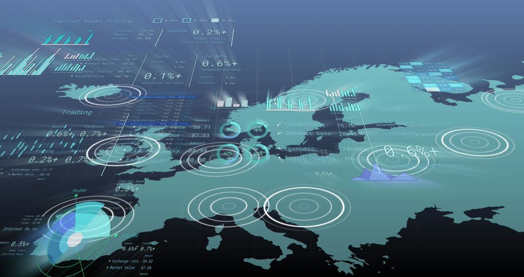 Futuristic Financial Data Overlap on European Map