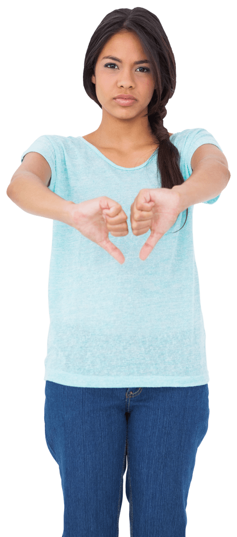 Transparent Woman Showing Disapproval With Thumbs Down