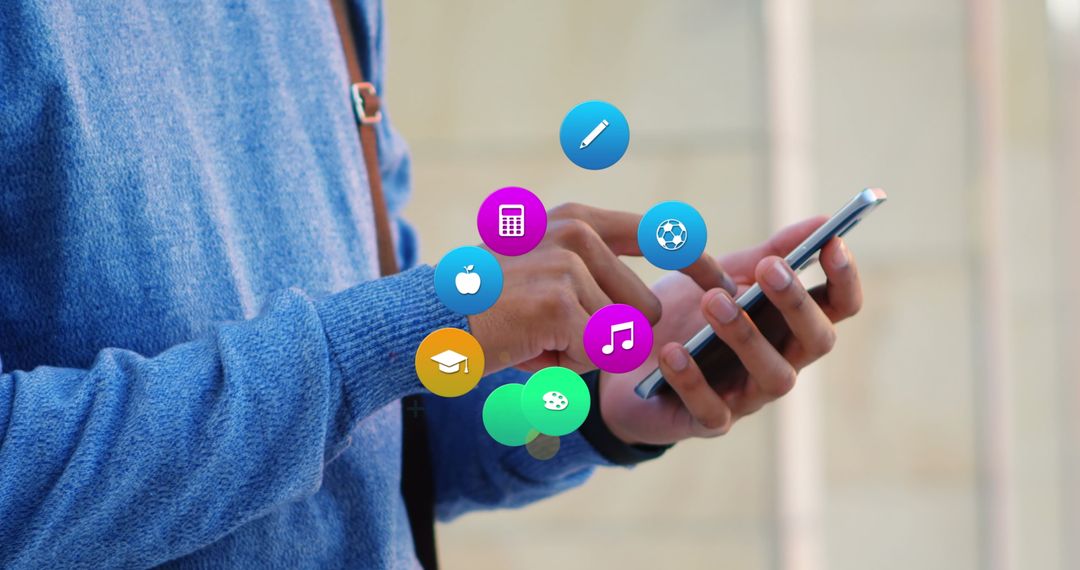 Person Interacting with Social Media App Icons on Smartphone
