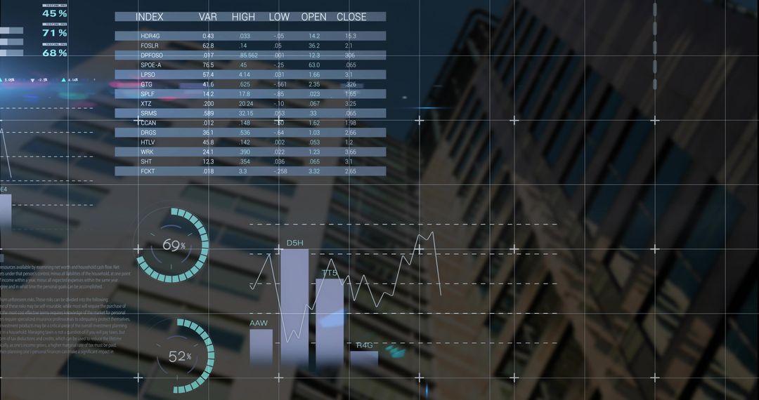Innovative Financial Dashboard Overlaying Office Skyscraper