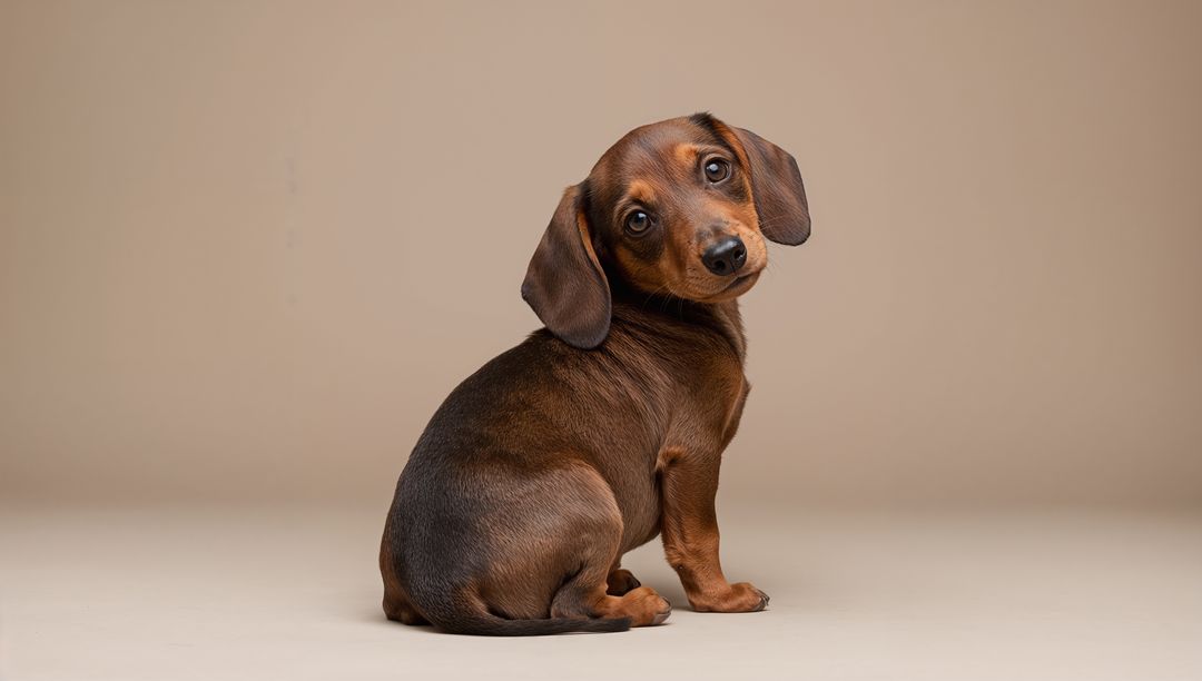 Adorable Smooth Brown Dachshund Puppy Looking Back