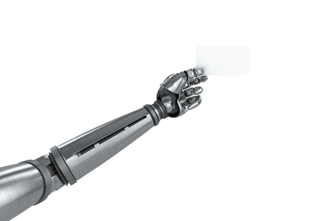 Transparent Robotic Arm Holding Blank White Card